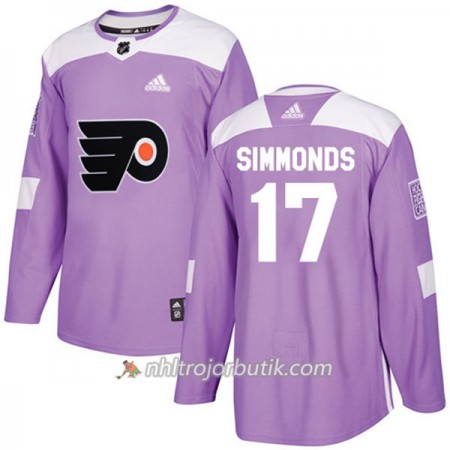 Män Ishockey Philadelphia Flyers Tröja Wayne Simmonds 17 Adidas 2017-2018 Lila Fights Cancer Practice Authentic